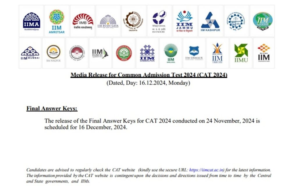 CAT Final Answer Key 2024 Likely to be Released Today